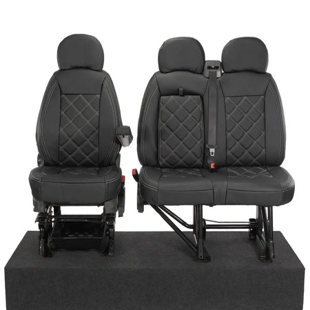 Peugeot Boxer Leatherette Double Diamond Bentley Stitch Front Seat Covers (with tray) 2006-2022 Black - UK Custom Covers