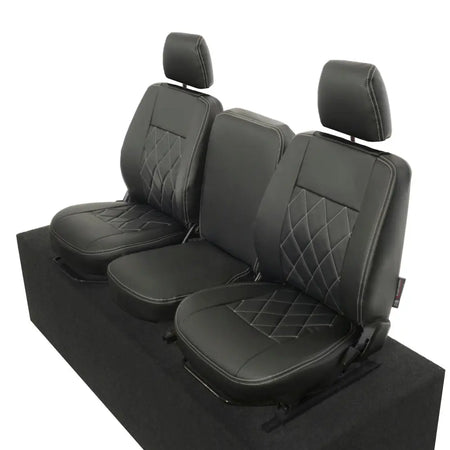 Fits Land Rover Defender 90 / 110 Tailored Leatherette Seat Covers (1987-2006) - Black - UK Custom Covers