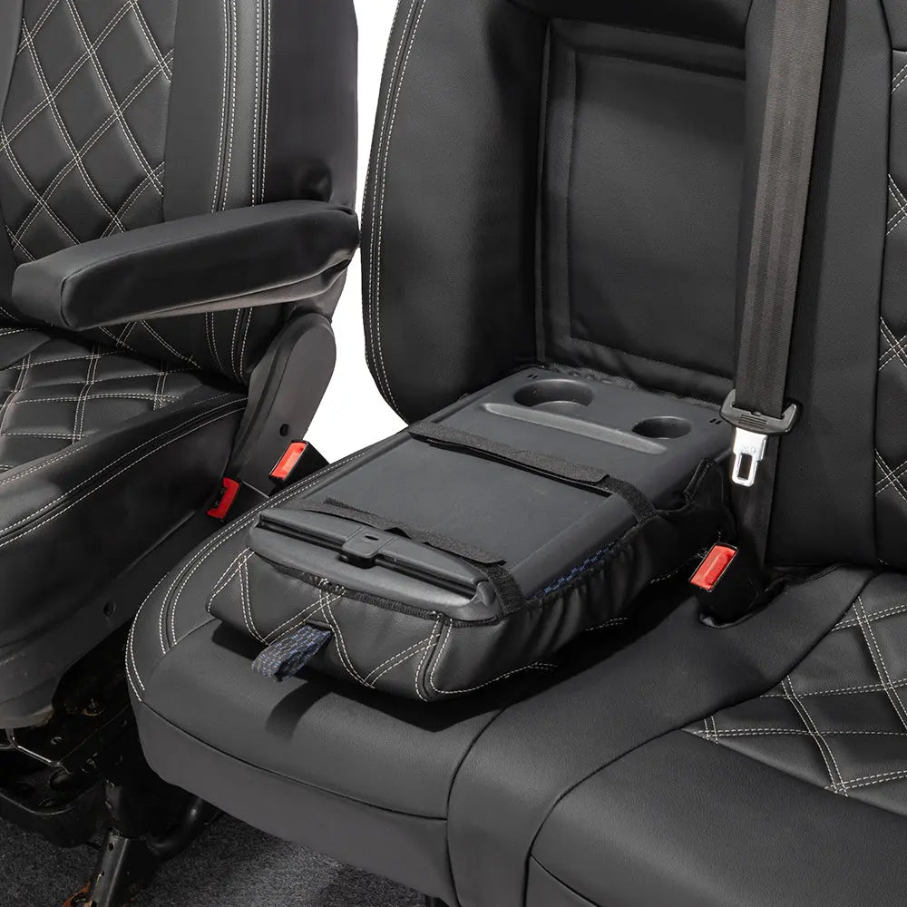 Peugeot Boxer Leatherette Double Diamond Bentley Stitch Front Seat Covers (with tray) 2006-2022 Black - UK Custom Covers