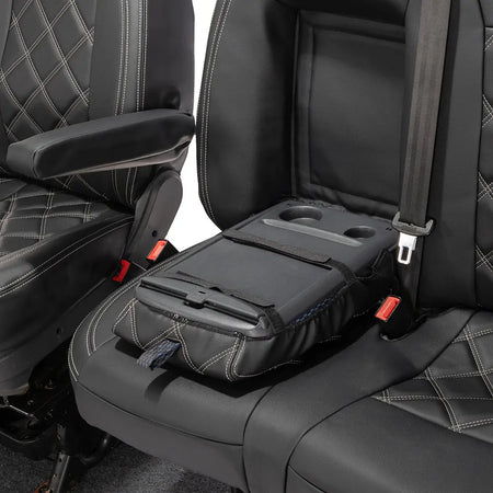 Peugeot Boxer Leatherette Double Diamond Bentley Stitch Front Seat Covers (with tray) 2006-2022 Black - UK Custom Covers