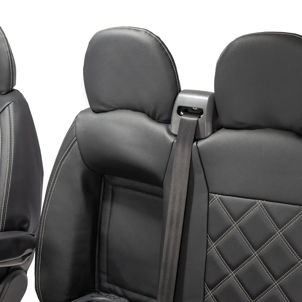 Peugeot Boxer Leatherette Double Diamond Bentley Stitch Front Seat Covers (with tray) 2006-2022 Black - UK Custom Covers