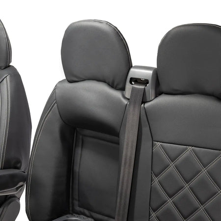 Peugeot Boxer Leatherette Double Diamond Bentley Stitch Front Seat Covers (with tray) 2006-2022 Black - UK Custom Covers