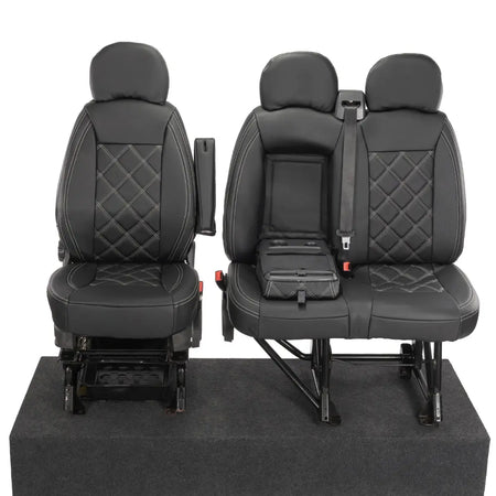 Peugeot Boxer Leatherette Double Diamond Bentley Stitch Front Seat Covers (with tray) 2006-2022 Black - UK Custom Covers