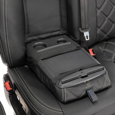 Peugeot Boxer Leatherette Double Diamond Bentley Stitch Front Seat Covers (with tray) 2006-2022 Black - UK Custom Covers