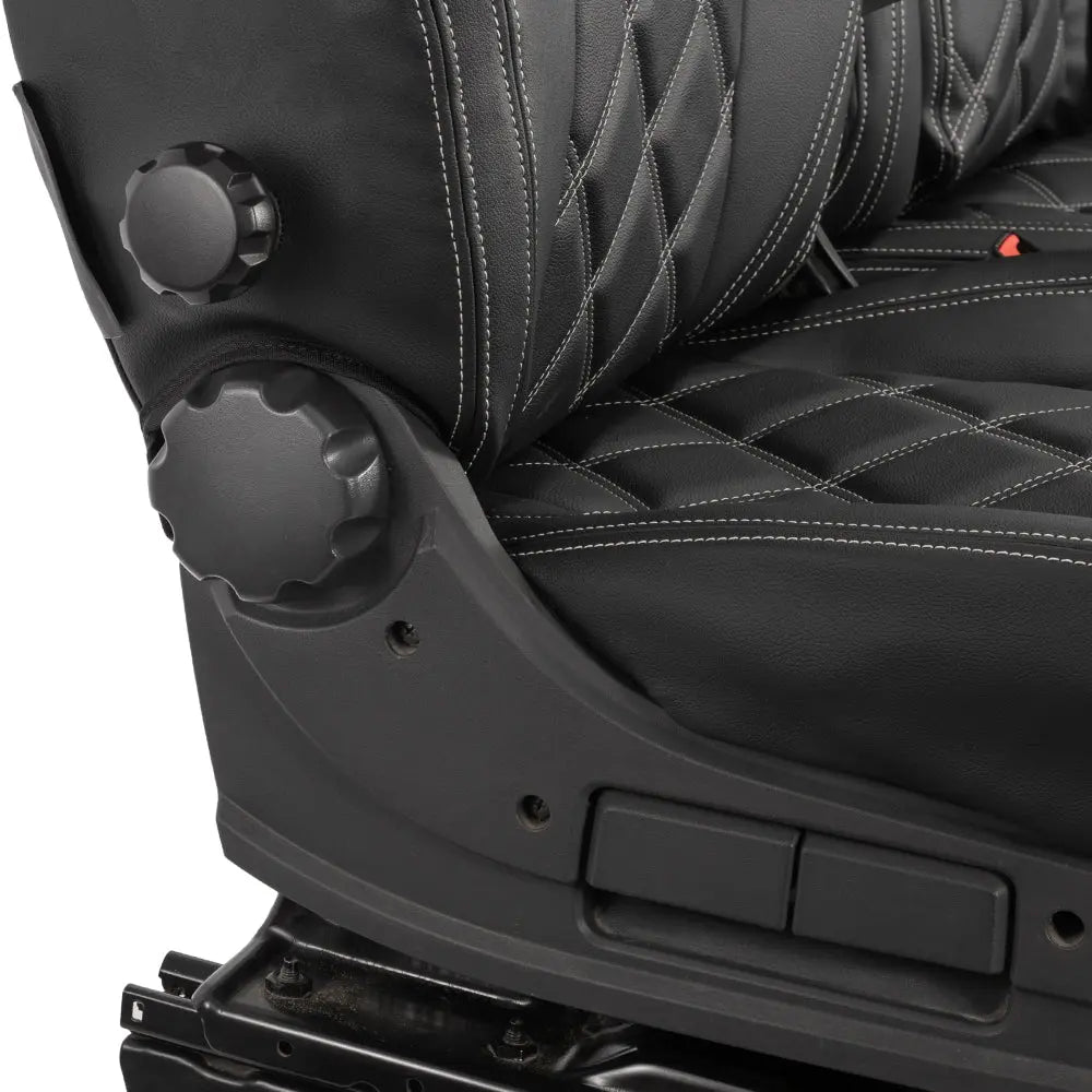 Peugeot Boxer Leatherette Double Diamond Bentley Stitch Front Seat Covers (with tray) 2006-2022 Black - UK Custom Covers