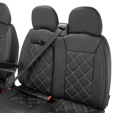 Peugeot Boxer Leatherette Double Diamond Bentley Stitch Front Seat Covers (with tray) 2006-2022 Black - UK Custom Covers