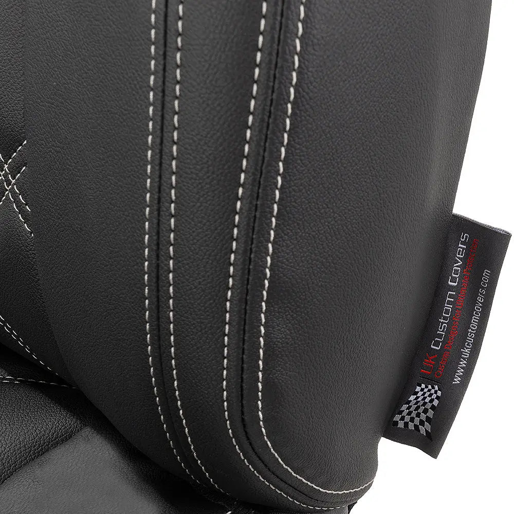 Peugeot Boxer Leatherette Double Diamond Bentley Stitch Front Seat Covers (with tray) 2006-2022 Black - UK Custom Covers