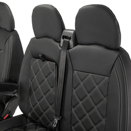 Peugeot Boxer Leatherette Double Diamond Bentley Stitch Front Seat Covers (with tray) 2006-2022 Black - UK Custom Covers