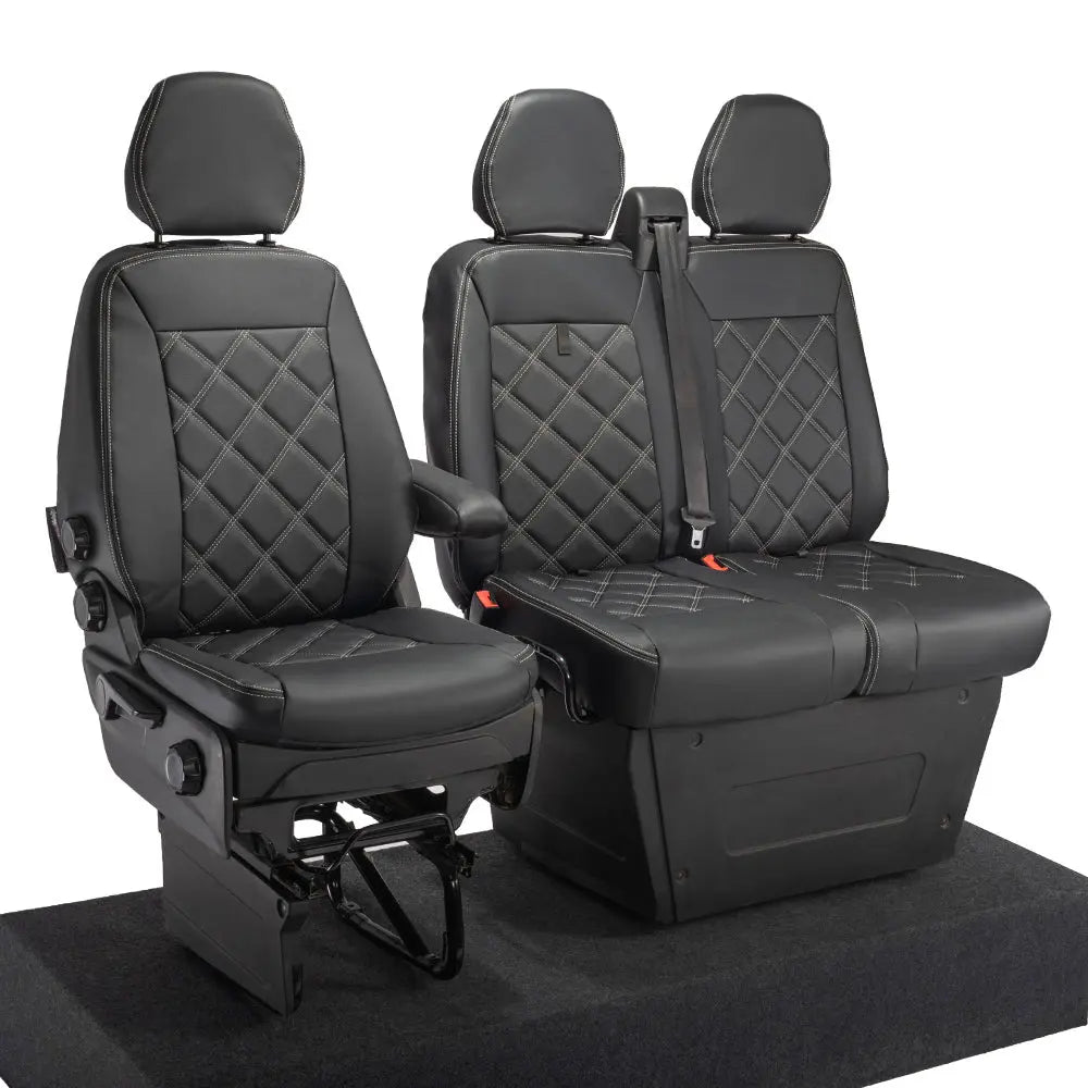 Iveco Daily Tailored Leatherette Front Seat Covers (2014-2022) - Black - UK Custom Covers