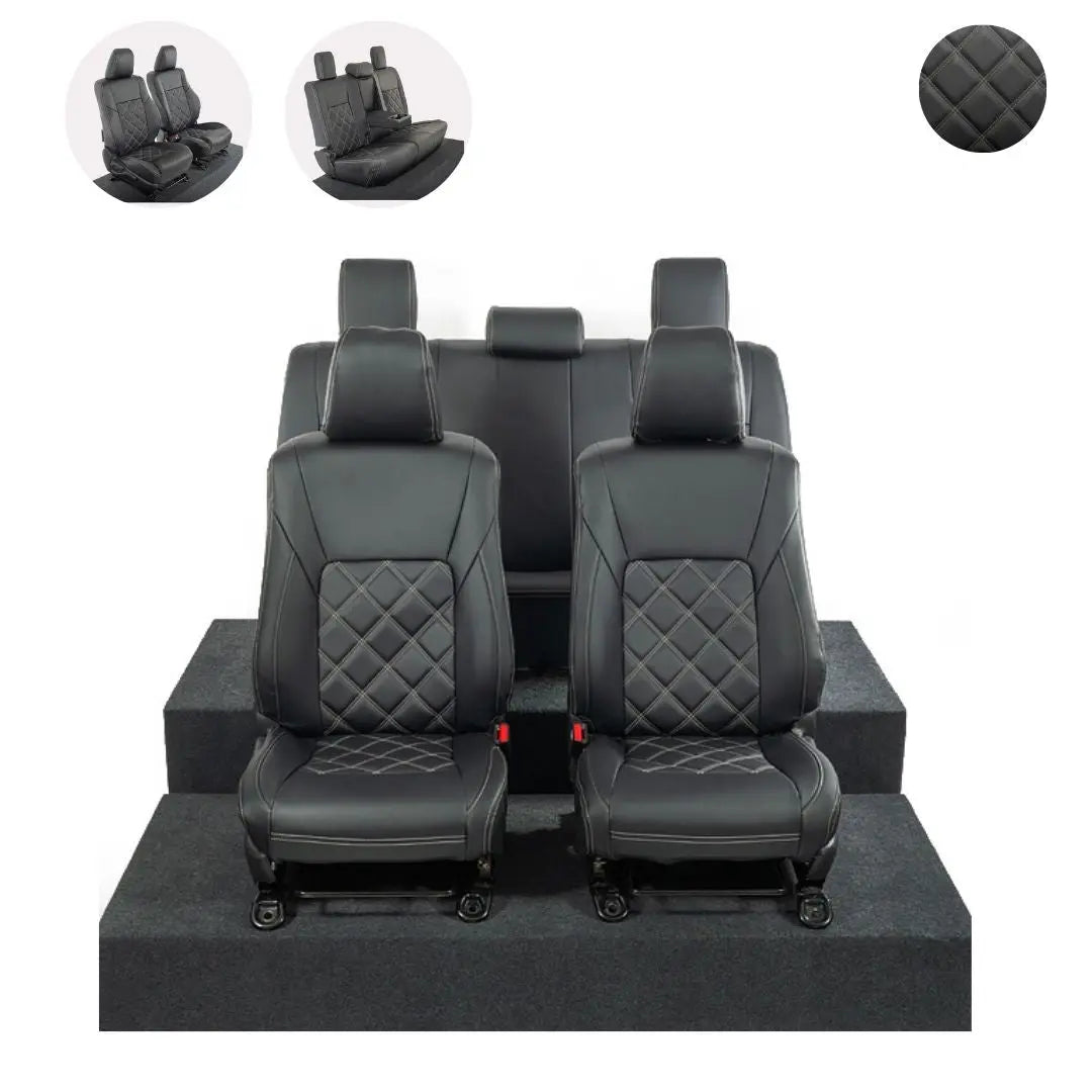 Toyota Hilux Tailored Leatherette Seat Covers (2016 Onwards) - Black - UK Custom Covers