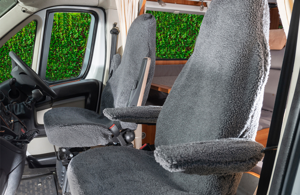 Grey Fluffy Motorhome Seat Covers 