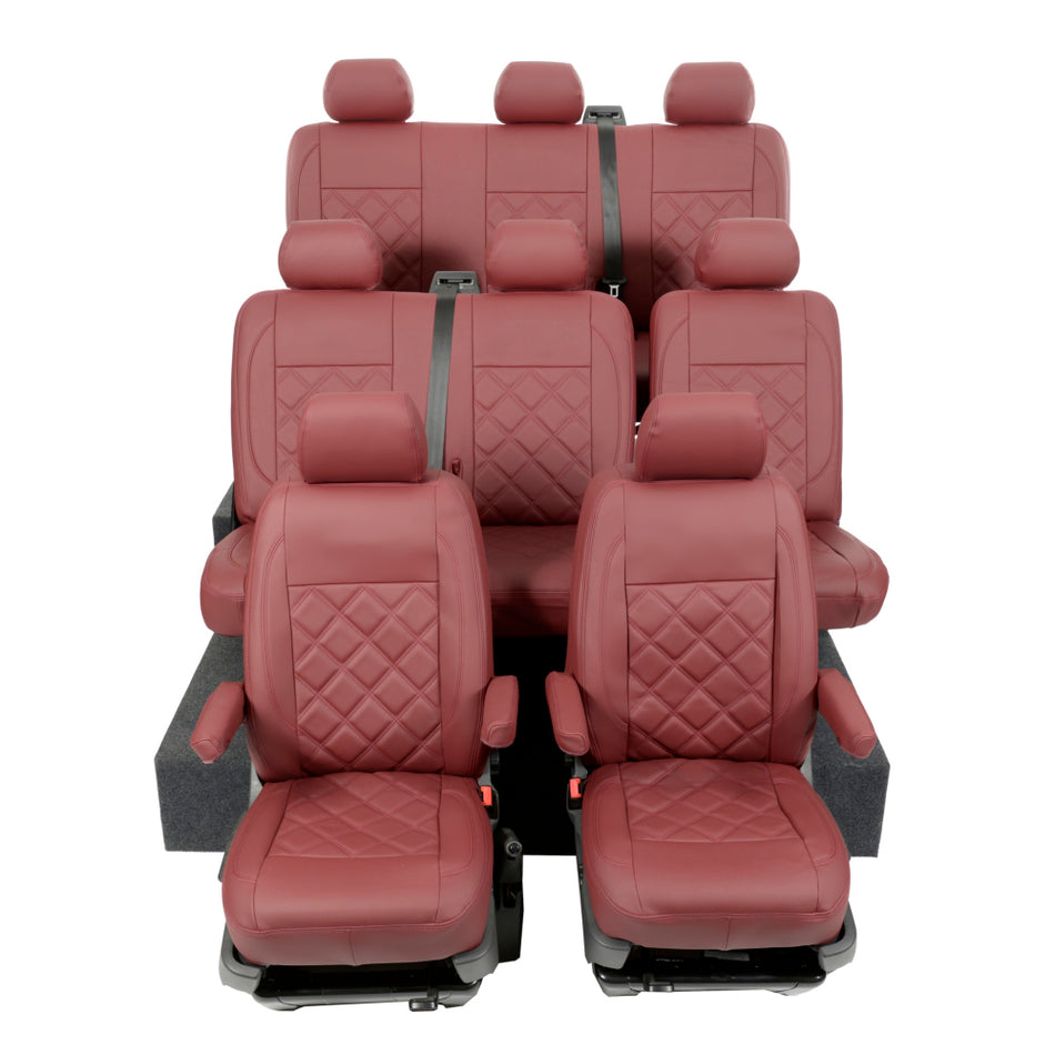 VW Transporter T6/T6.1 Shuttle Leatherette Front and Rear Seat Covers (2015 Onwards) Red