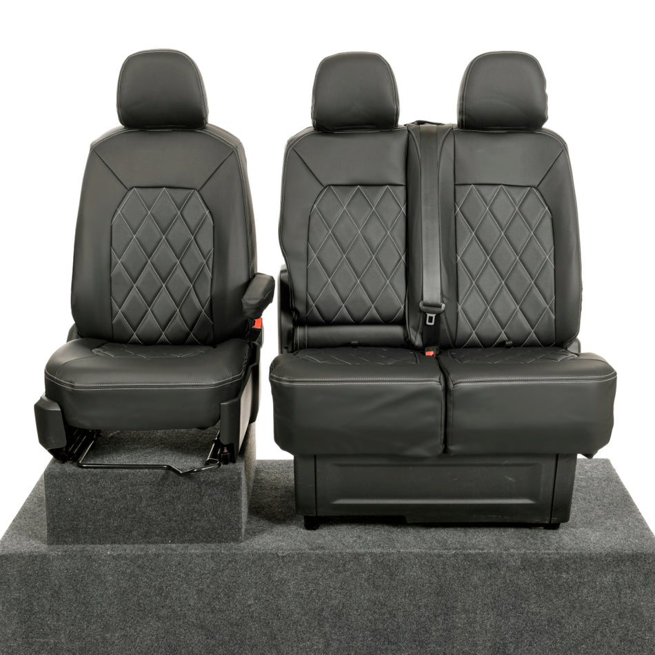 VW Crafter Leatherette Single Diamond Bentley Stitch Front Seat Covers (2017 Onwards) Black