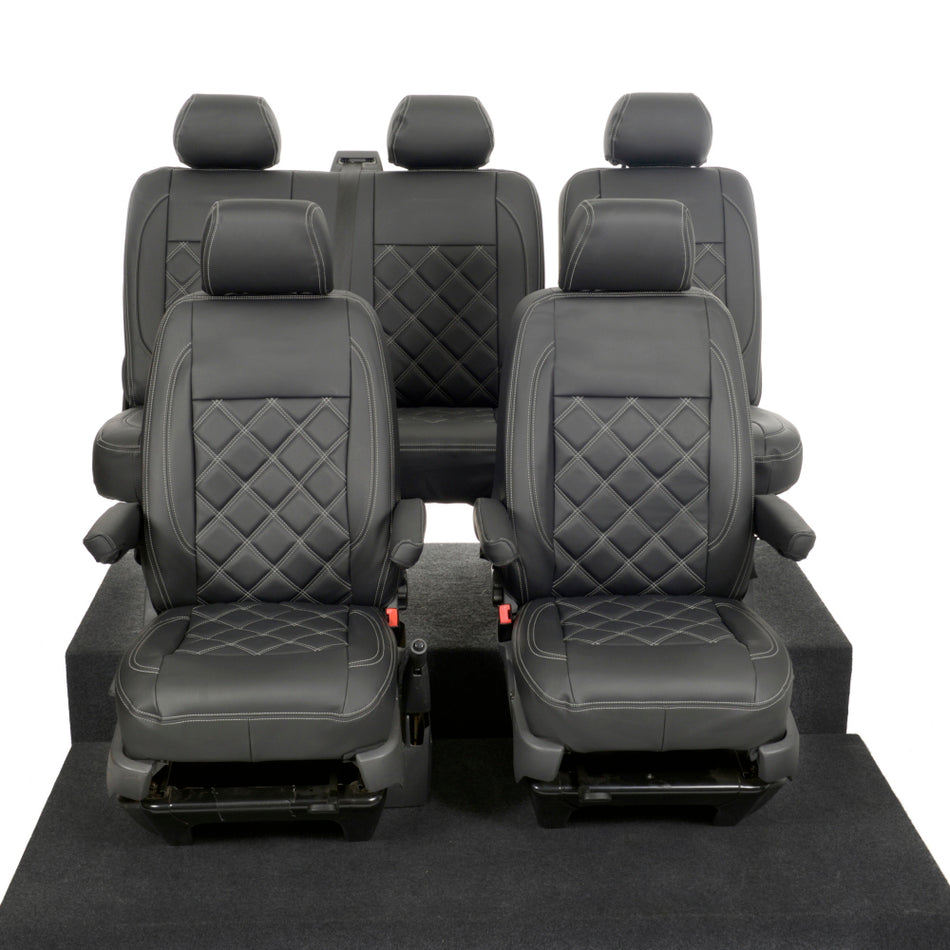 VW Transporter T6/T6.1 Kombi Leatherette Front & Rear Seat Covers (2015 Onwards) Black