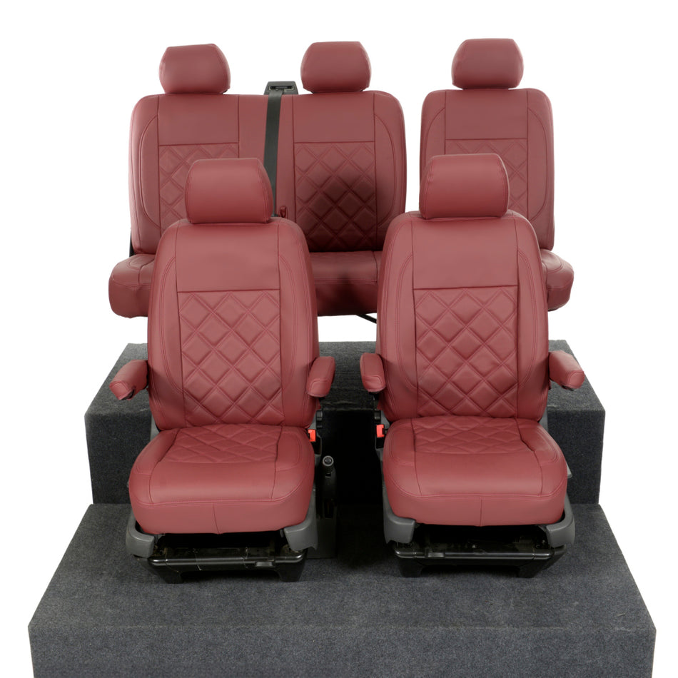 VW Transporter T6/T6.1 Kombi Leatherette Front & Rear Seat Covers (2015 Onwards) Red