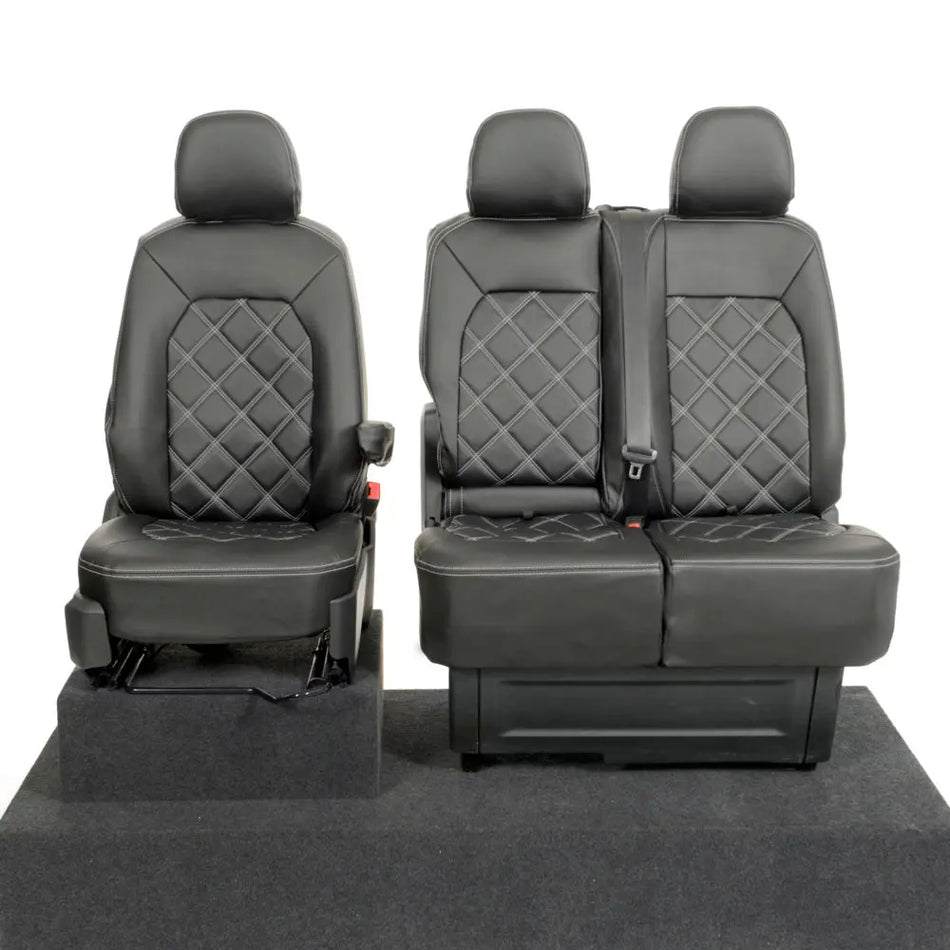 Man TGE Tailored Leatherette Double Diamond Bentley Stitch Seat Covers (2017 Onwards) - Black - UK Custom Covers