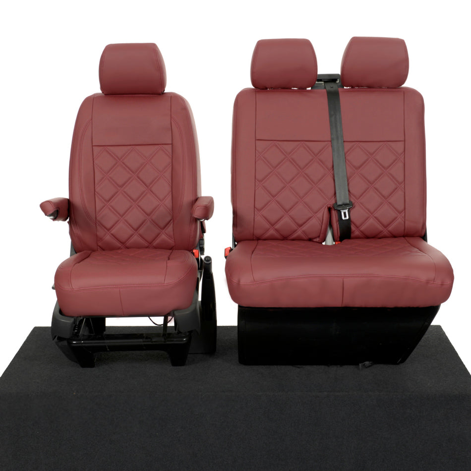 VW Transporter T6/T6.1 Leatherette Front Seat Covers (2015 Onwards) Red