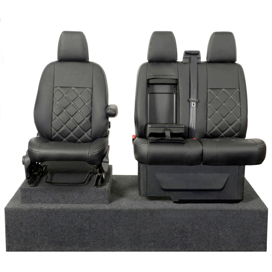 Ford Transit Van Leatherette Double Diamond Bentley Stitch Front Seat Covers (Single/Double with Tray)