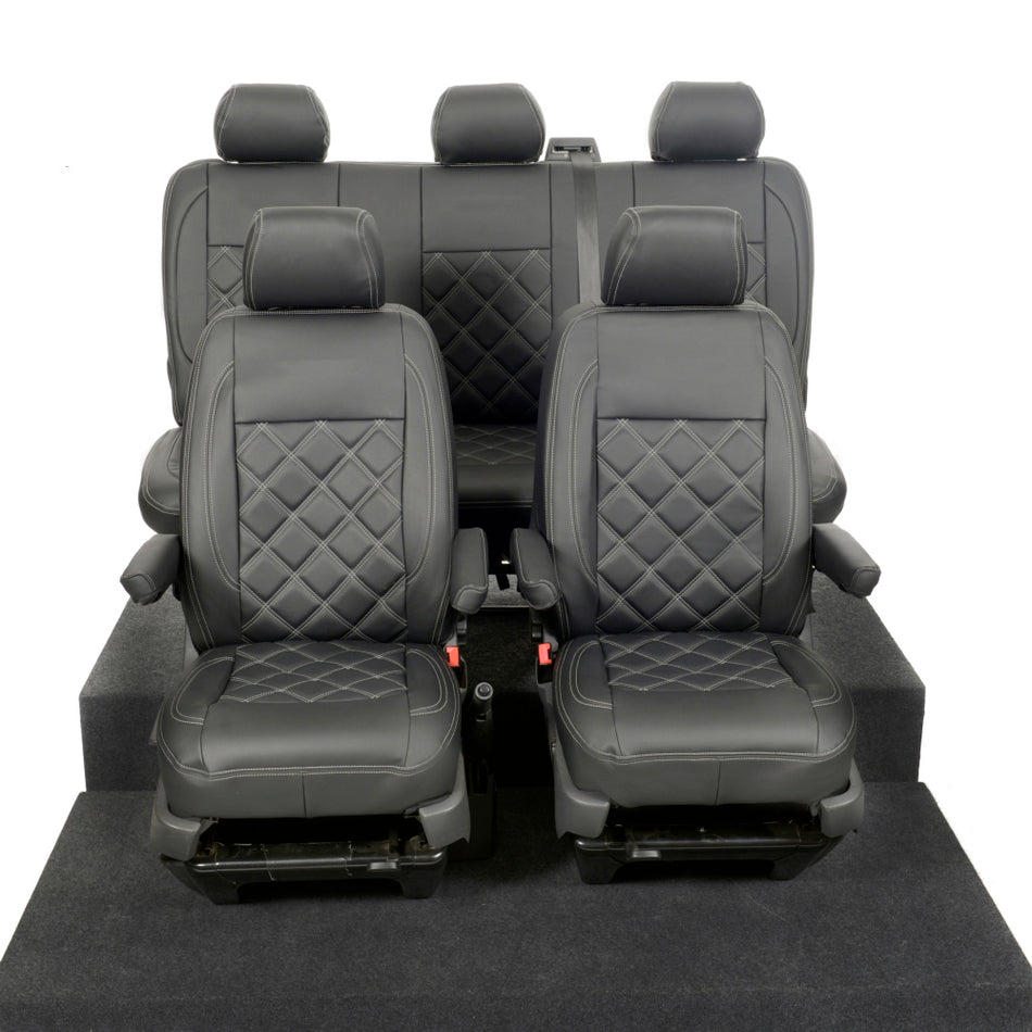 VW Transporter T6/T6.1 Kombi Leatherette Front & Rear Seat Covers (2015 Onwards) Black