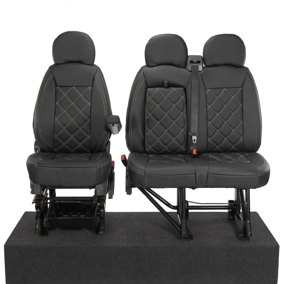 Peugeot Boxer Leatherette Double Diamond Bentley Stitch Front Seat Covers (with tray) 2006-2022 Black