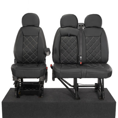 Citroen Relay Tailored Leatherette Double Diamond Bentley Stitch Front Seat Covers (with tray) 2006-2022 Black - UK Custom Covers