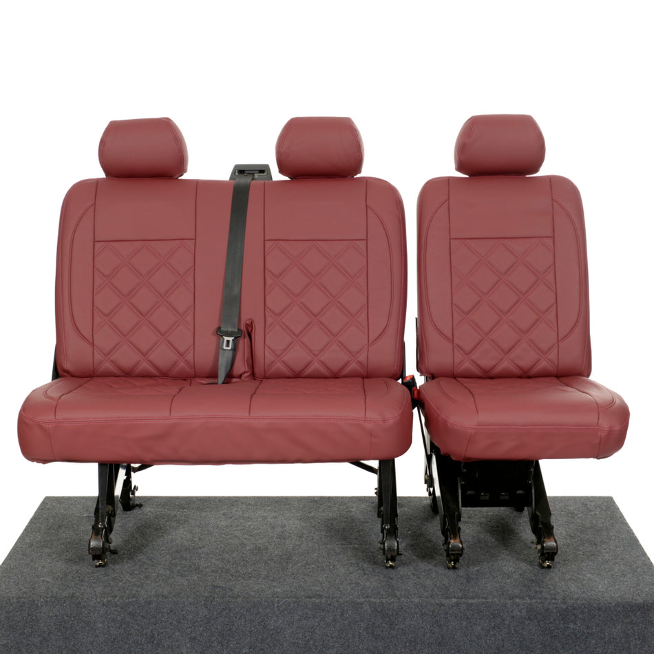 VW Transporter T6/T6.1 Leatherette Rear Seat Covers (2015 Onwards) Red