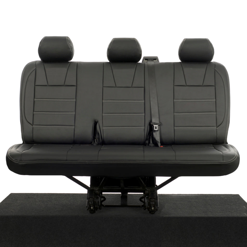 VW T5 / T5.1 Sportline Leatherette 2nd Row Bench Seat Cover 3 Line Bentley Stitch (2003-2015) Black