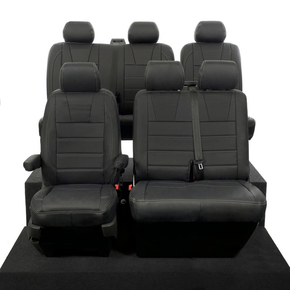 VW T6 / T6.1 Sportline Kombi Leatherette Front & Rear Seat Covers 3 Line Bentley Stitch (2015 Onwards) Black