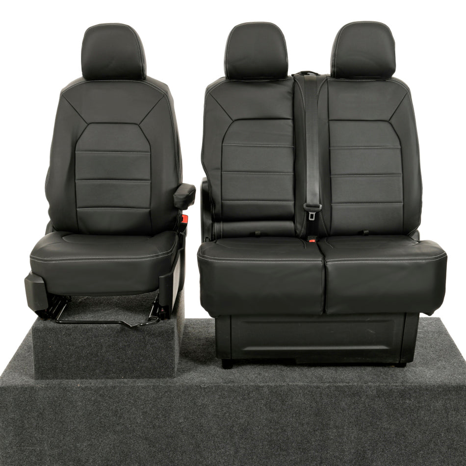 VW Crafter Leatherette Block Stitch Front Seat Covers (2017 Onwards) Black