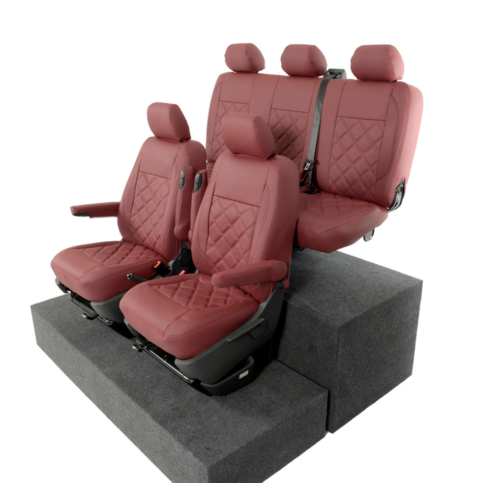 VW Transporter T6/T6.1 Kombi Leatherette Front & Rear Seat Covers (2015 Onwards) Red