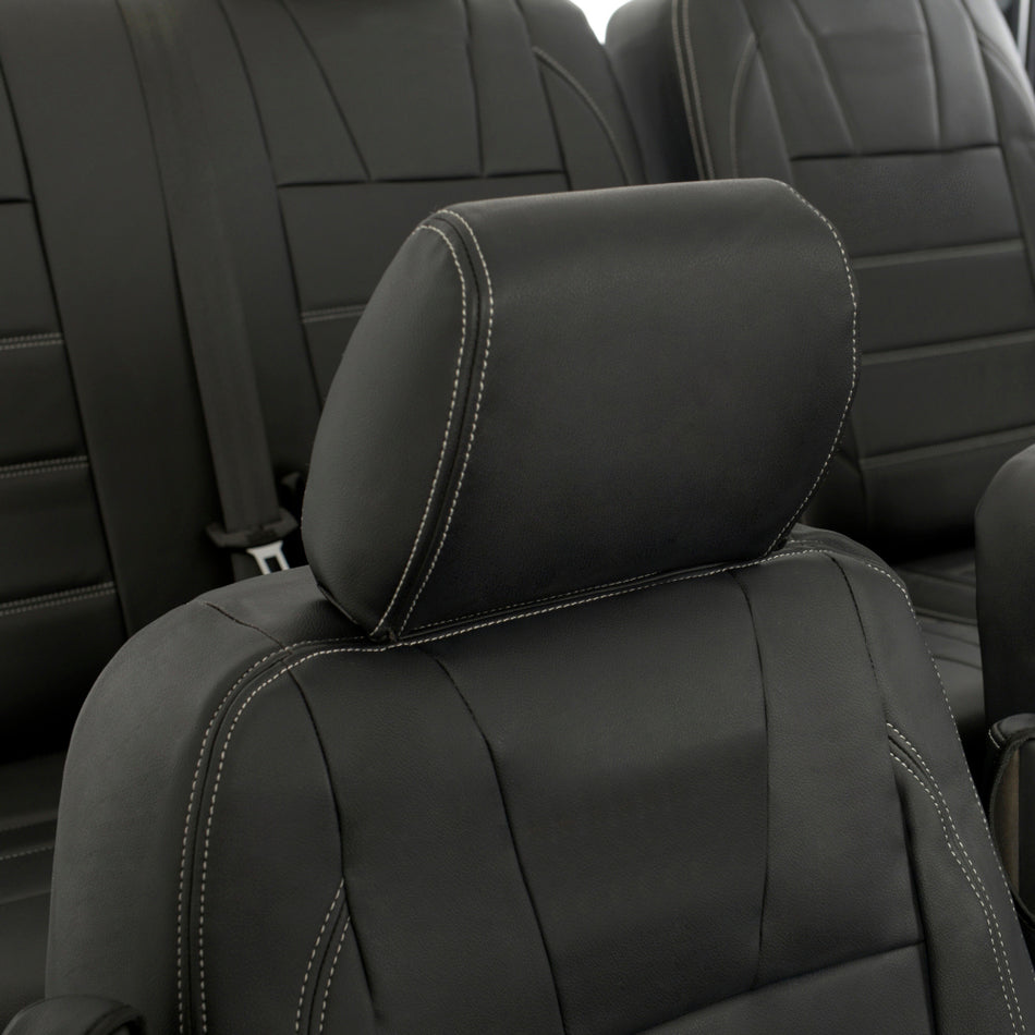 VW T6 / T6.1 Sportline Kombi Leatherette Front & Rear Seat Covers 3 Line Bentley Stitch (2015 Onwards) Black