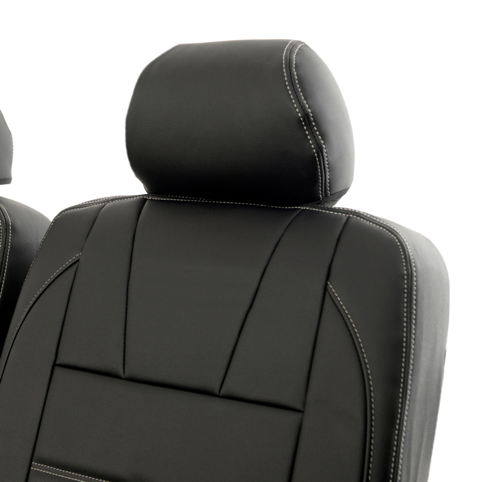 VW T5 / T5.1 Sportline Leatherette 2nd Row Seat Covers 3 Line Bentley Stitch (2003-2015) Black