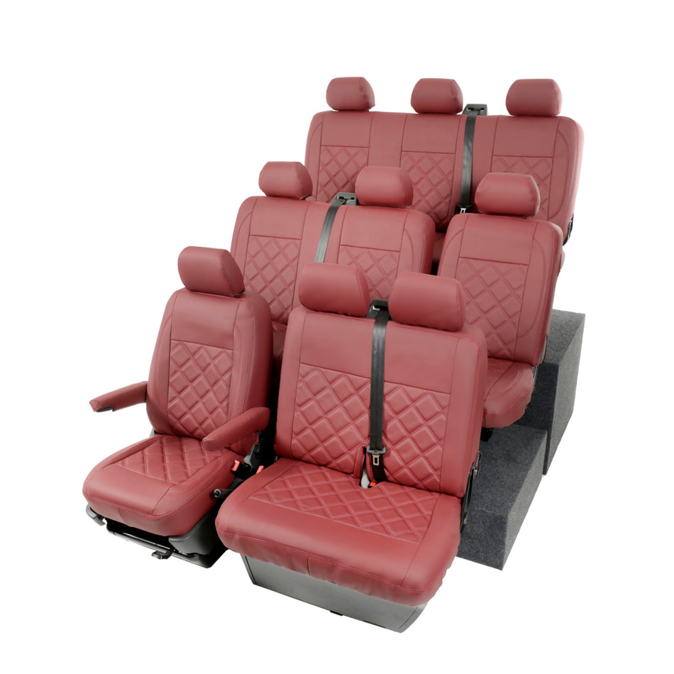 VW Transporter T5/T5.1 Shuttle Leatherette Front and Rear Seat Covers (2003-2015) Red