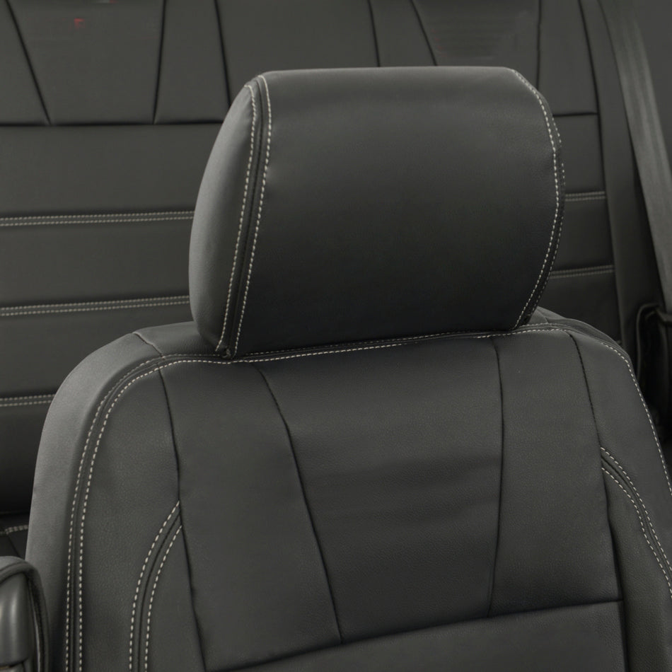 VW T5 / T5.1 Sportline Kombi Leatherette Front & Rear Seat Covers 3 Line Bentley Stitch (2003-2015) Black