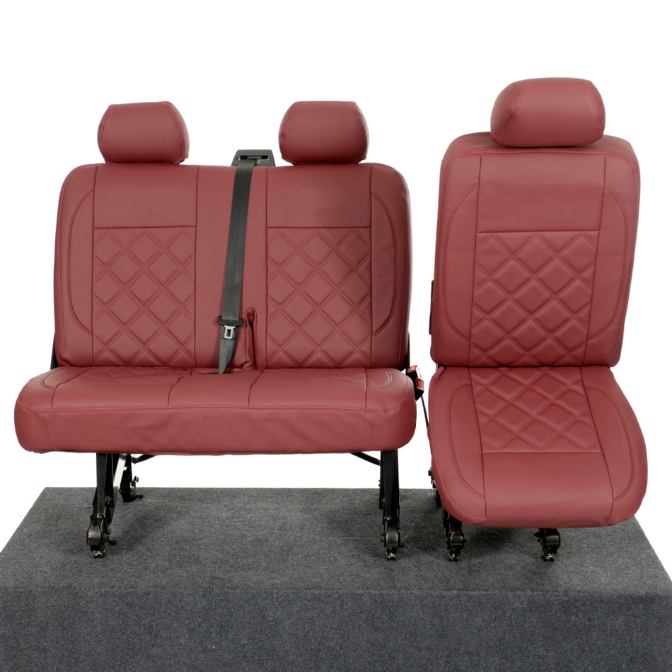 VW Transporter T6/T6.1 Leatherette Rear Seat Covers (2015 Onwards) Red