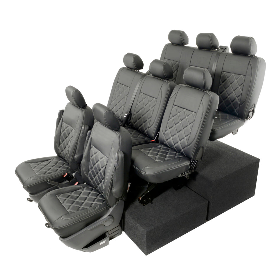 VW Transporter T6/T6.1 Shuttle Leatherette Front & Rear Seat Covers (2015 Onwards) Black