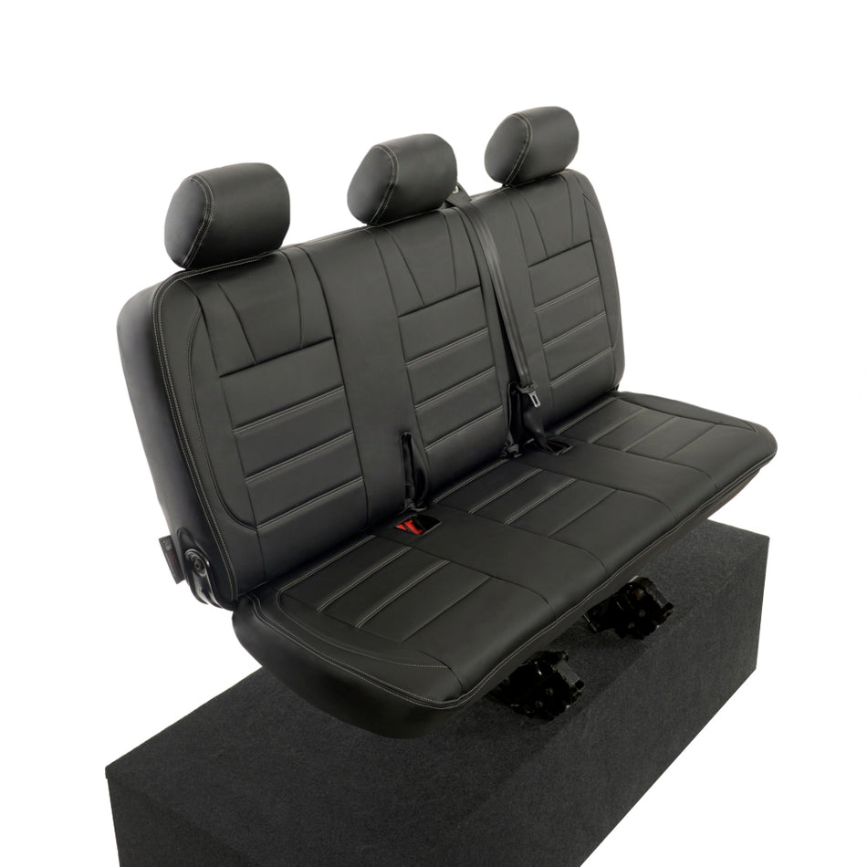 VW T5 / T5.1 Sportline Leatherette 2nd Row Bench Seat Cover 3 Line Bentley Stitch (2003-2015) Black