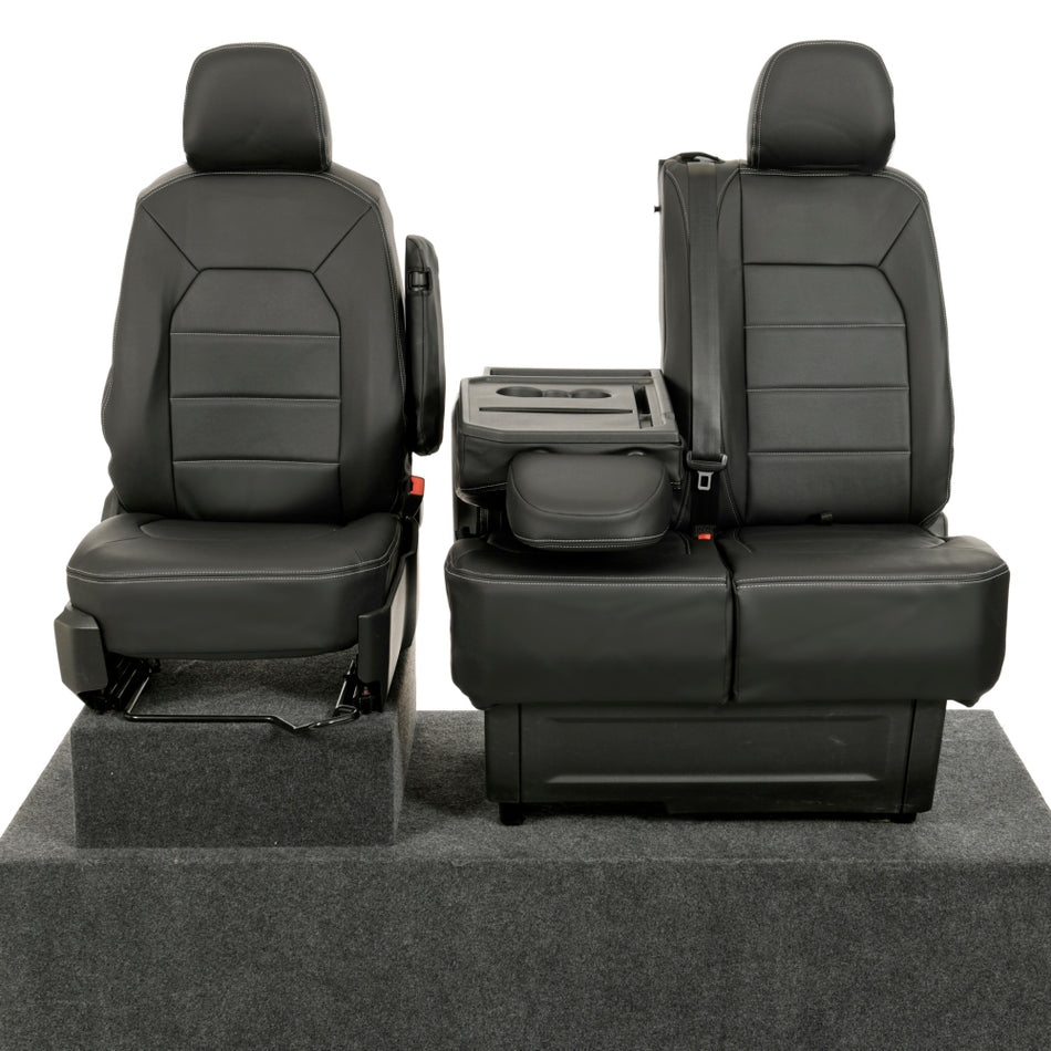 VW Crafter Leatherette Block Stitch Front Seat Covers (2017 Onwards) Black