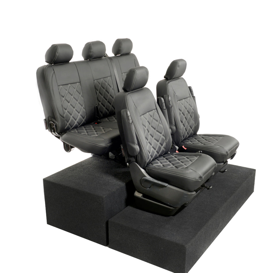 VW Transporter T6/T6.1 Kombi Leatherette Front & Rear Seat Covers (2015 Onwards) Black