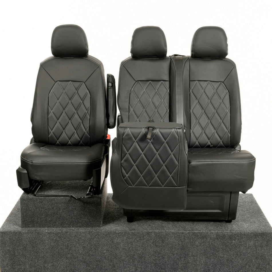 VW Crafter Leatherette Single Diamond Bentley Stitch Front Seat Covers (2017 Onwards) Black