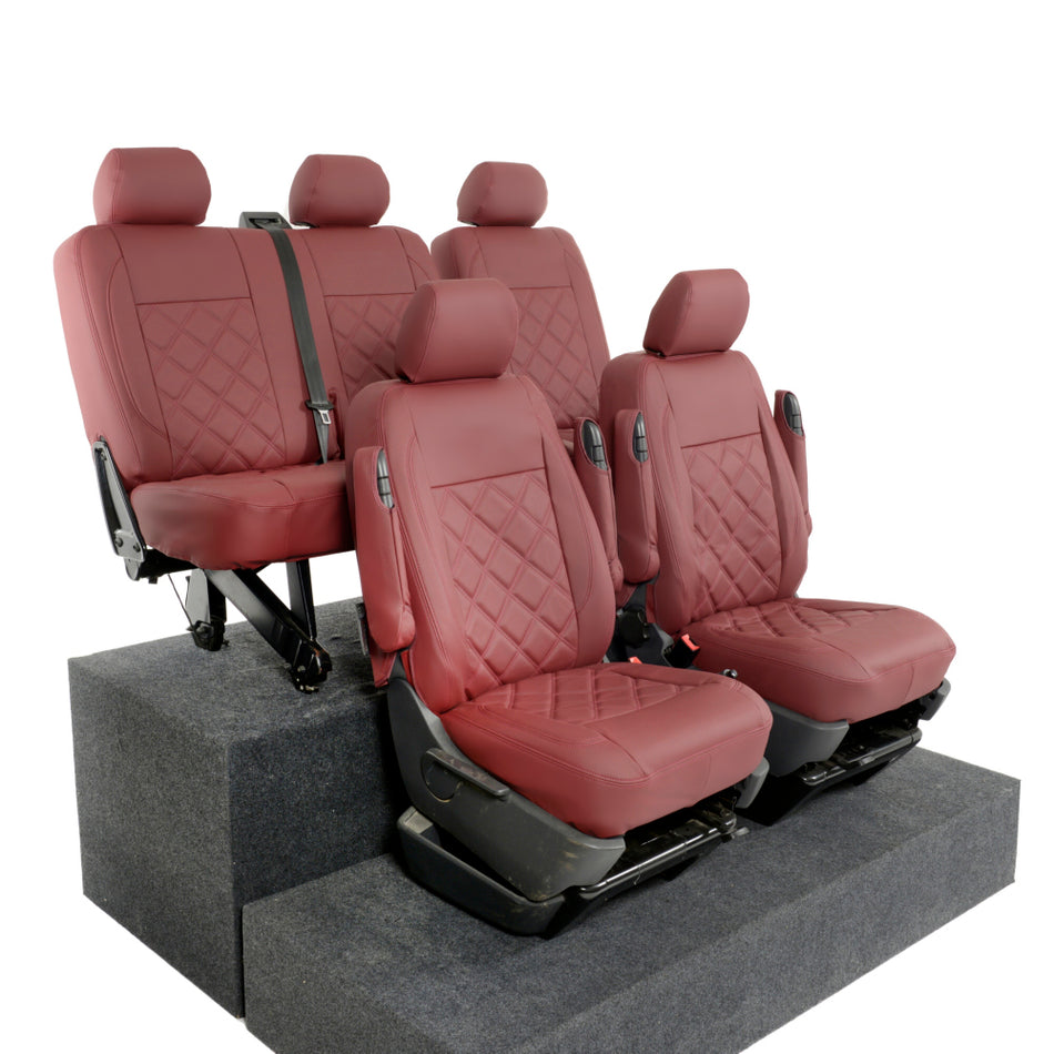 VW Transporter T6/T6.1 Kombi Leatherette Front & Rear Seat Covers (2015 Onwards) Red