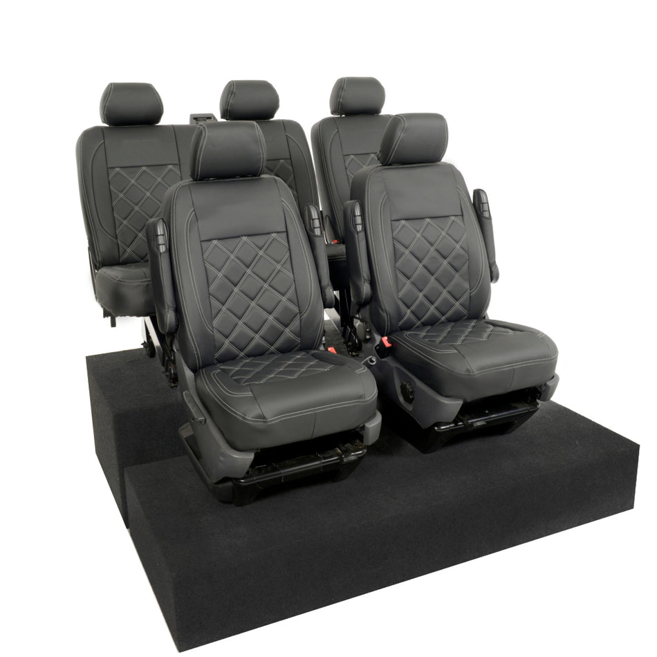 VW Transporter T6/T6.1 Kombi Leatherette Front & Rear Seat Covers (2015 Onwards) Black