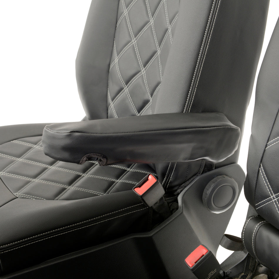 VW Crafter Leatherette Double Diamond Bentley Stitch Front Seat Covers (2017 Onwards) Black