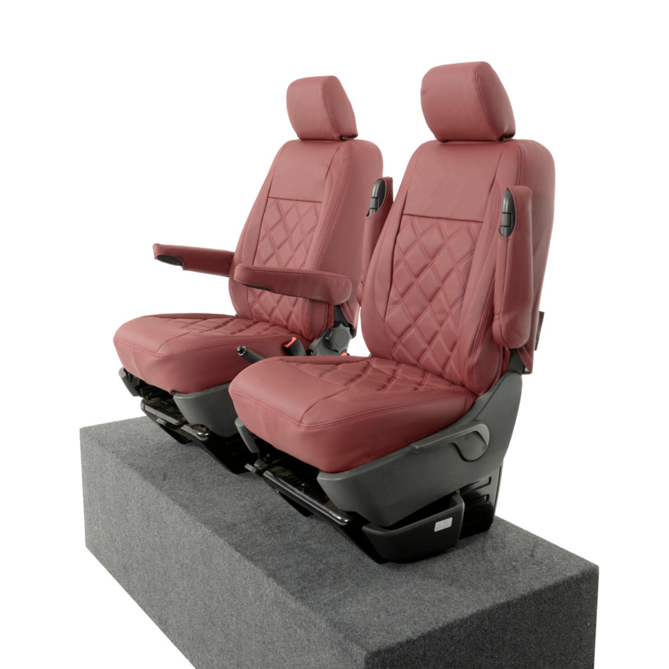 VW Transporter T6/T6.1 Leatherette Front Seat Covers (2015 Onwards) Red