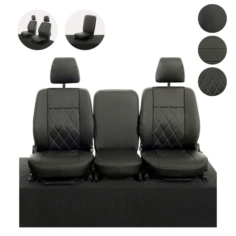 Fits Land Rover Defender 90 / 110 Tailored Leatherette Seat Covers (1987-2006) - Black - UK Custom Covers