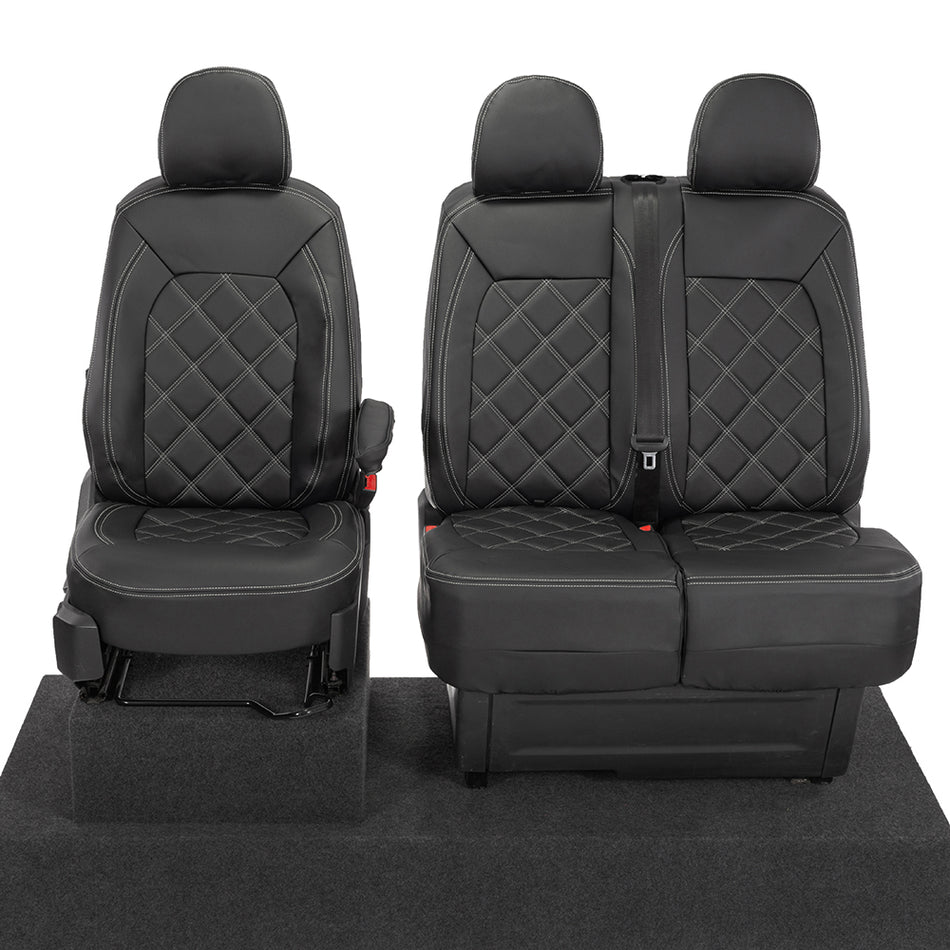 Man TGE Leatherette Double Diamond Bentley Stitch Front Seat Covers (2017 Onwards) Black