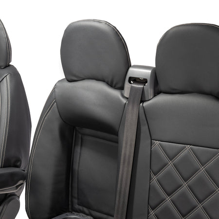 Fiat Ducato Leatherette Double Diamond Bentley Stitch Front Seat Covers (with tray) 2006-2022 Black - UK Custom Covers