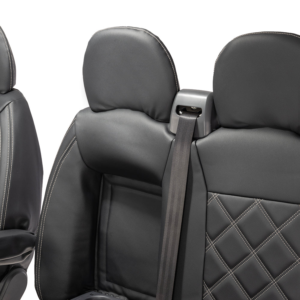 Citroen Relay Tailored Leatherette Double Diamond Bentley Stitch Front Seat Covers (with tray) 2006-2022 Black - UK Custom Covers