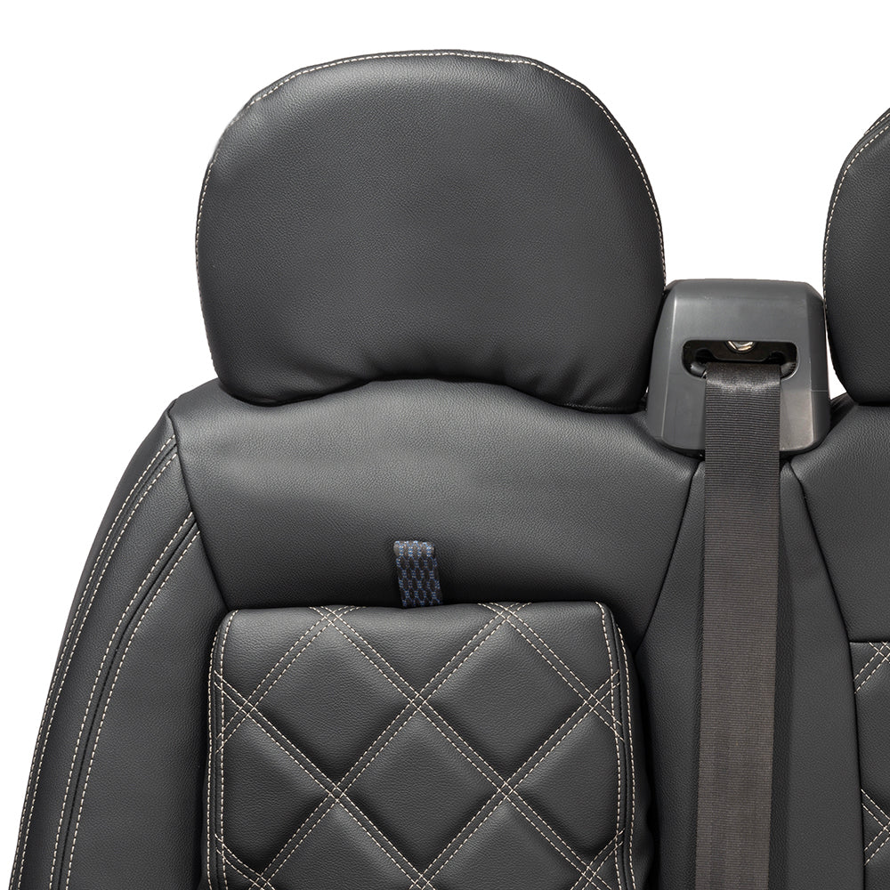 Citroen Relay Tailored Leatherette Double Diamond Bentley Stitch Front Seat Covers (with tray) 2006-2022 Black - UK Custom Covers