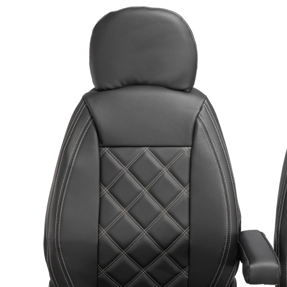 Citroen Relay Tailored Leatherette Double Diamond Bentley Stitch Front Seat Covers (with tray) 2006-2022 Black - UK Custom Covers